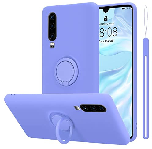 Cadorabo Hülle kompatibel mit Huawei P30 Schutzhülle TPU Silikon Case Liquid Design mit Ring Slim Kratzfest Liquidsilikon Microfaser mit Rundumschutz Case Hülle für Huawei P30 in Lila