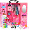 Festfun Fashion Poupée Armoire de Poupée 11,5 Pouces -101 Accessoires 1 Garde-Robe 12 Vêtements Robes 89 Variés Accessoires Rack à Chaussures, Cintres, Chaussures, Collier, etc. (Non Poupée)