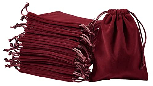 Tomedeks 20PCS Schmuckbeutel Samttasche Kordelzug Beutelbeute Stoffbeutel Stoffsäckchen Mit Zugband Säckchen Jutesäckchen Säckchen Zum Befüllen Baumwollsäckchen Stoffsäckchen 7 x 9 CM (Red)