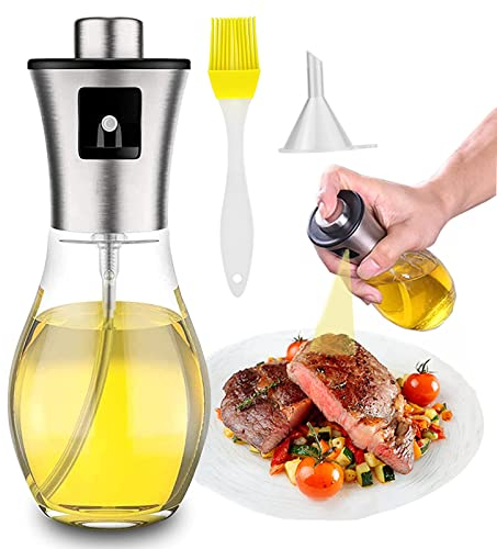 Pulverizador de aceite, 200 ml, botella de aceite, pulverizador multifuncional, aceite de oliva, dispensador de vinagre y aceite, botella con pincel para hornear, botella de aceite para cocinar