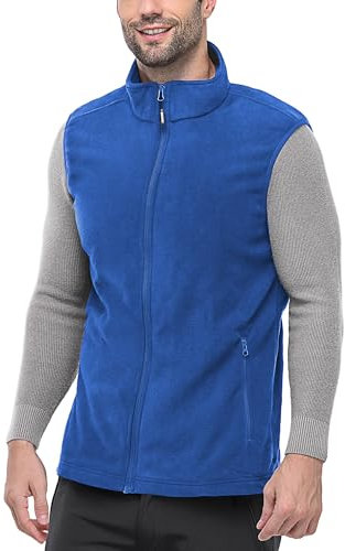 Outdoor Ventures Men's Full-Zip Polar Fleece Gilets Lightweight Outerwear Vest Warm Body Warmer Sleeveless Jacket for Hiking, Golf, Running (Blue, XL)
