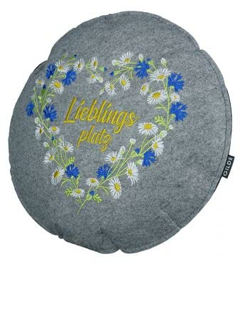 HandWerk Gilde Filz Sitzkissen Wildblumen Bestickt Zierkissen Gilde Stuhlkissen Ø 40cm Spruch (hellgrau, Lieblingsplatz)