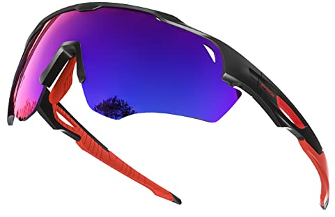 SCVCN Polarisierte Fahrradbrille Sport Sonnenbrille Sportbrille mit 3 Wechselgläsern für Männer Frauen Radbrille MTB BMX Laufen Volleyball Tennis Autofahren Angeln Softball Bergsteigen Golf Wandern 08