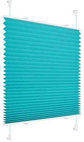 Allesin Plissee ohne Bohren Klemmfix, Türkei Blau 100x110 cm(BxH), Plisseerollo Sicht-und Sonnenschutz, Easyfix Faltrollo mit Klemmträger, Jalousie für Fenster & Tür