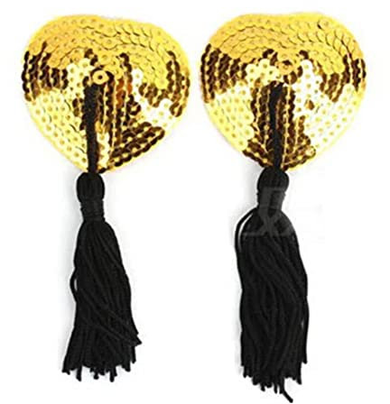 Paire de cache-tétons à paillettes adhésives pour soutien-gorge et soutien-gorge à pompons - Coussinets burlesques sexy - Pour jeu de rôle - Doré, doré, taille unique