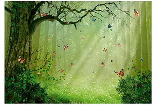 Vlies Fototapete Kinderzimmer Wald Schmetterling Fantasy Mädchen Kinder Babyzimmer Kindertapete Tapete Wandtapete Vliestapete Motivtapeten Montagefertig - inkl. Kleister (368x254 cm - 4 Bahnen)