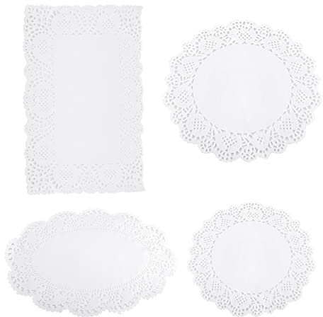 Lot de 150 napperons rectangulaires jetables en papier pour mariage, décoration de gâteaux de fête, gâteaux, loisirs créatifs, assiettes et soucoupes Blanc