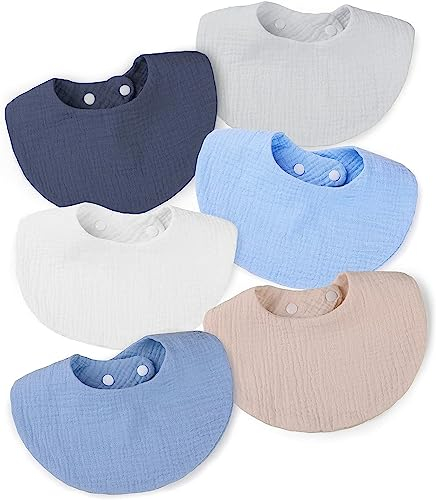WD&CD 6 Stück Baby Lätzchen, Weiche Absorbierende Halstücher Sabberlätzchen Spucktücher mit 2 verstellbaren Druckknöpfen - B