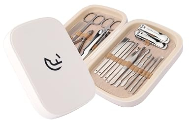 CAELYN & FRANCIS 18Pcs Manicure Set, Professional Stainless Steel Nail Care Tools, Portable Grooming Kit for Travel and Home, Ideal Nail Clippers, Gift for Men Women Friends and Parents (White)