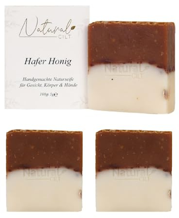 3x Natural Cilt Hafer Honig Seife - 100% Naturseife - ohne bedenkliche Inhaltsstoffe - Zertifiziert - Handgemacht - Duschseife für alle Hauttypen - Duschgel - Naturkostmetik