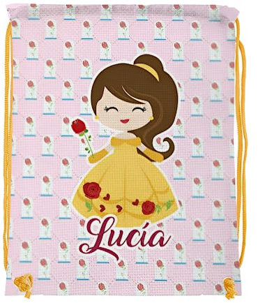 Genérico Mochila de cuerdas personalizada. Tamaño para poder llevar botella y fiambrera al colegio. VUELTA AL COLE. Regalos personalizados. Diferentes modelos a elegir (Bella)