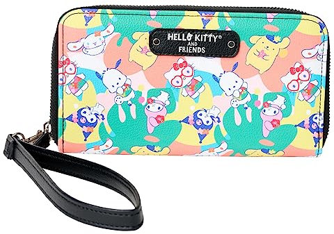 Hello Kitty Geldbörse mit Handgelenk, Reißverschluss, Clutch, Kunstleder, Pochacco Kuromi Cinnamoroll, Mehrfarbig