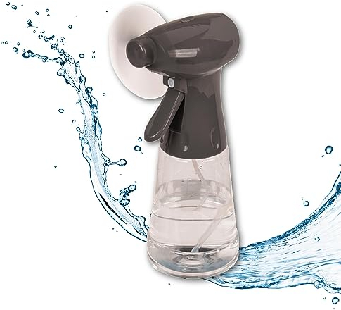 Close Up Handheld Fan Grey with Water Atomiser 22 cm, 350 ml, Fan with Spray Bottle, Water Spray Fan, Mini Fan, Water Sprayer
