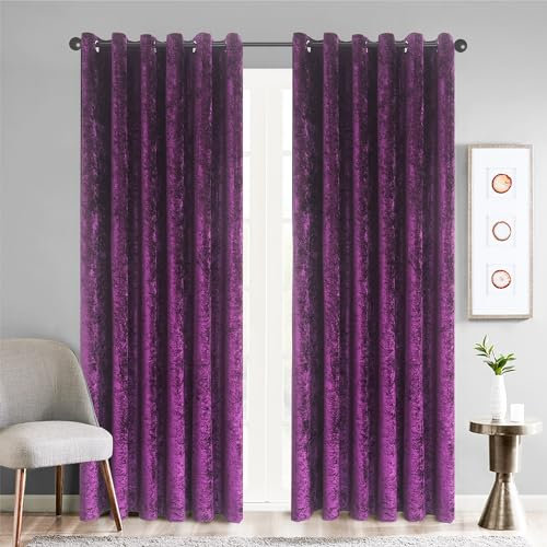 WEAVERS: Pair of Fully Lined Crushed Velvet Curtains. 4cm Metal Ring Top to Easily install curtains with Rods. Ideal for Winter and Summer. Color – Purple Size - 46 wide x 54 drop (117 x 137cm)