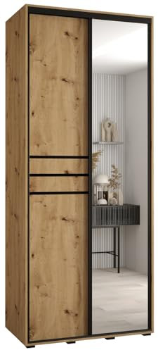 MEBLE KRYSPOL Davos 11 120 Schrank mit Zwei Schiebetüren für Schlafzimmer - Moderner Schrank mit Spiegel, Kleiderstange und Regalen - 235,2x120x45 cm - Artisan Artisan Schwarz