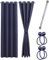 Cozyor Praktisches Set ohne Bohren: 2X Vorhang + 1x Klemmstange Silber 111-200 cm + 2X Raffhalter mit Magnet Blickdicht & verdunkelnd, als Raumteiler, Fenster & Tür Blau Thermovorhang 175x135cm