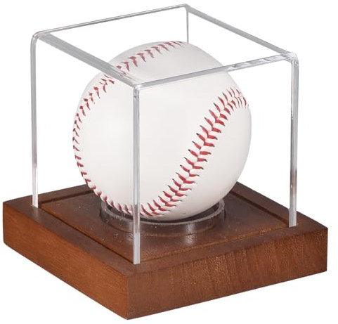 sourcing map Baseball-Vitrine mit Holzsockel, Acryl-Baseball-Halter für Andenken, Bälle, Vitrine aus Kiefernholz