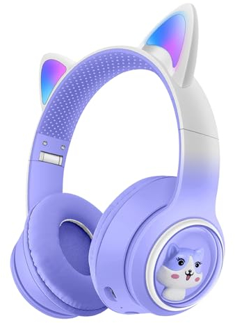 SH-RuiDu Cat-Ear-Kopfhörer für, tragbar, faltbar, kabellos, kabelgebunden, Dual-Modi, Gaming-Headset, Bluetooth 5. 3 Kopfhörer, RGB-LED, Katzenohr-Over-Ear-Headset mit Mikrofon für Tablet, PC, Schule,