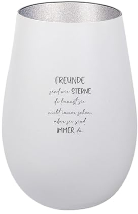 Der-Porzellan-Laden Windlicht mit Gravur Freunde sind wie Sterne, Weiß Silber, Teelichthalter aus Glas mit Spruch, Tischdeko modern