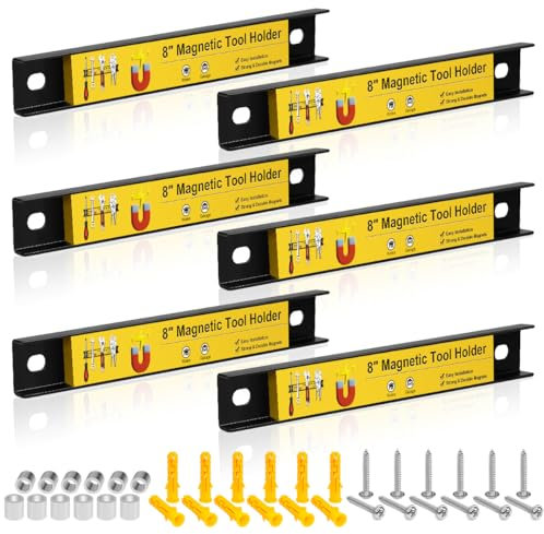 6 Pack 8 Inch Magnetic Tool Holder Strip, Heavy Duty Wall Mount Spanner Organizer Rack Magnet Tool Tray Storage Strip for Garage Workshop