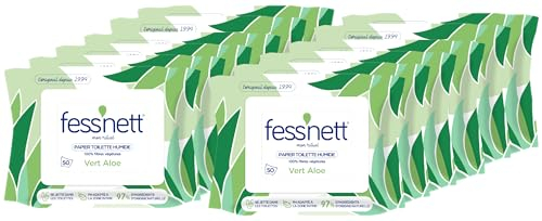Fess'nett - Papier Toilette Humidifié - Vert Ylang - Paquet de 50 Lingettes - Parfumé et Doux - Hygiène et Confort - Facile à Utiliser - Lot de 12