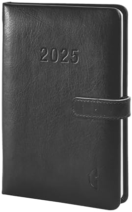 Chronoplan 50825 Buchkalender Kalendarium 2025 (Terminplaner A6 (95x145mm) Hardcover aus hochwertigem Lederimitat, Wochenplaner, 1 Woche auf 2 Seiten, inkl. Magnetverschluss, Stiftehalter) schwarz
