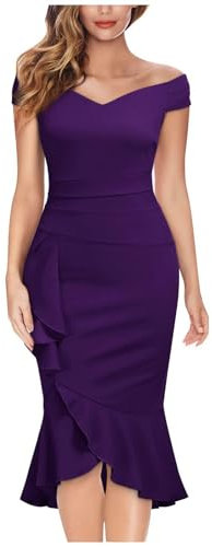 Ybing Abito tubino da donna, sexy, a vita alta, elegante, con volant, abito da sera, senza spalline, abito da ballo, estivo, leggero, con scollo a V, per feste, per adolescenti e ragazze, viola., 3XL