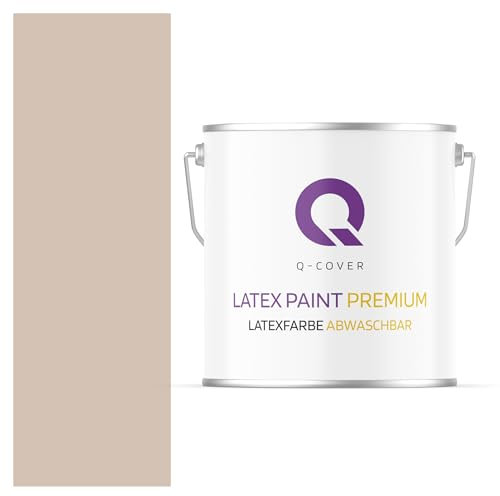 Q-COVER Latexfarbe Abwaschbar 5L (ca.35m2) Mandel Farbton Innenfarbe Wandfarbe Deckenfarbe Klasse 2 Mattfarbe Für Allergiker Scheuerfest Geruchlos Frei Von Voc