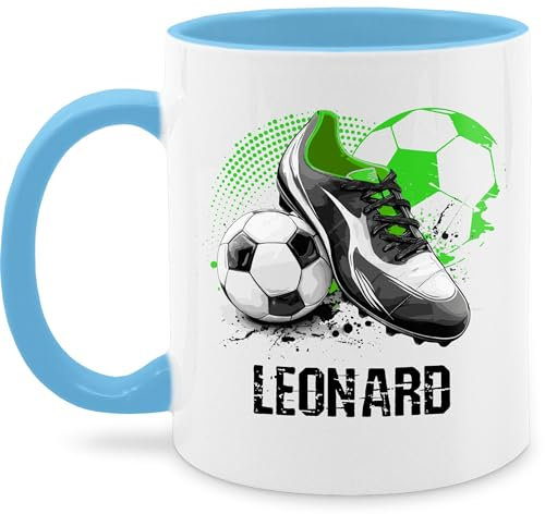 Tasse Tassen 325ml - Personalisiertes Fußballgeschenk mit Namen | Geschenke für Fußballfans | Weihnachtsgeschenke Fußball - 325 ml - Hellblau - fussballgeschenke junge fussballtasse fussball