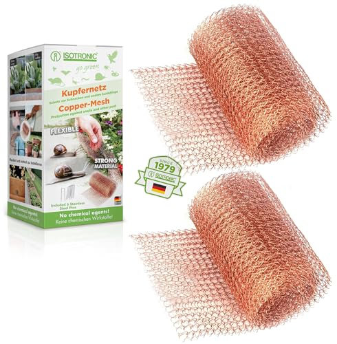 ISOTRONIC Schneckennetz Kupfer zum Schutz vor Schnecken in Beeten & Hochbeeten | Mäuseabwehr flexibel einsetzbar – umweltschonend & tierfreundlich | 12 Meter mit 12 Halterungen