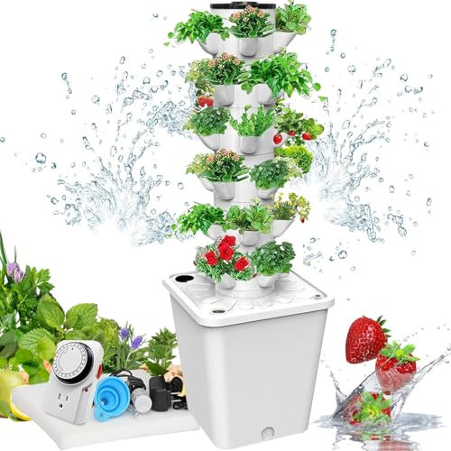 Hydroponics Growing System - Torre inteligente de 30 cápsulas para jardín de hierbas de interior, kits de cultivo hidropónico con bomba y macetas de red