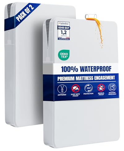 Utopia Bedding Premium Waterproof Mattress Encasement Single Bed (90 x 190 x 30 cm) Pack of 2, Zippered Mattress Protector, Bed Bug and Dust Mite Proof Mattress Cover, White