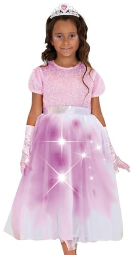 RUBIE'S Déguisement de princesse lumineuse rose avec gants satinés et tiare argentée - Taille 7-8 ans - Incarne la princesse de tes reves ! Halloween
