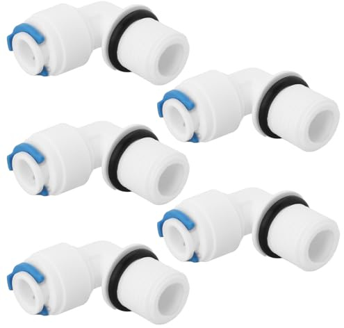 eMagTech 5 Piezas de Conector de Rosca Macho de 1/4 A Codo de 90° de 1/4 Ajuste A Presión para Instalar Carcasas de Filtro de Repuesto en Sistemas de Filtración de Agua por ósmosis Inversa