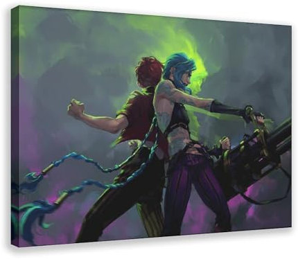 Jinx - Poster su tela, motivo: Arcane Jinx, decorazione artistica da parete per soggiorno, camera da letto, decorazione con cornice, stile cornice, 30 x 45 cm