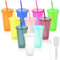Galerie SV 10 Pièces Gobelets Réutilisables en Plastique avec Couvercle et Pailles, 710ML Tasse en Plastique Colorées, Tasse pour Fête Camping Enfant Tasse de Voyage pour Smoothie Café Boissons Blanc