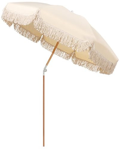 CFLNHMSY Tragbarer, neigbarer Gartenschirm, 2 m gestreifter Strandschirm, neigbarer Terrassenschirm, ohne Standfuß(Beige)