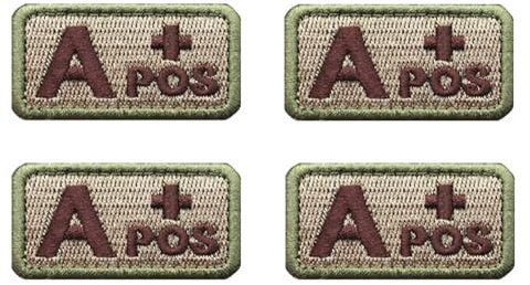 4 parches tácticos bordados tipo sangre gris A+ con gancho y bucle para mochila, motociclista, uniformes, ropa, chaqueta, brazalete, bolsa, chaleco, sombrero, jeans, bolsa