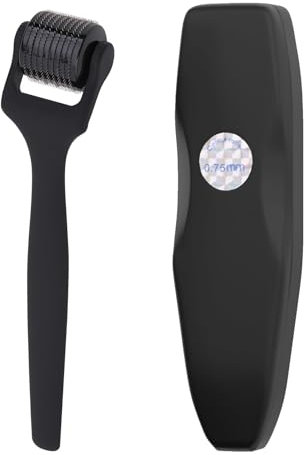JIEYUCHU Derma-Roller 0.75 mm, Microneedling Roller mit 540 Nadeln, Bartroller, Stimuliert Bart und Haarwachstum, Micro Needling Roller für Gesicht und Haarpflege (Mattschwarz)