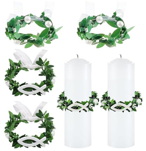 VEGCOO 4 Kerzenringe, Durchmesser 4-9 Cm Kommunionkerze Tropfschutz, Dekokerzen Dekokränze, Für Das Sakrament Tropfschutz Kommunionkerze (Perlen, Zeremonienfische)
