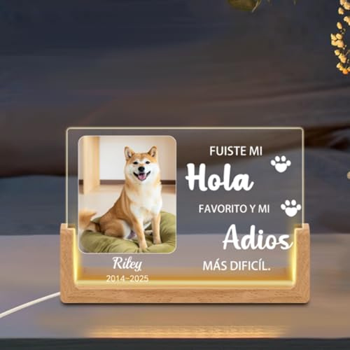 Umitive Luminaria Personalizzata per Cani,Lampada LED con Foto & Nome del Cane, Design con Cuore & Impronte, Regalo Commemorativo per la Perdita dell'Animale Domestico con Data (Style D)