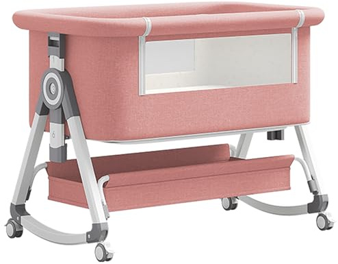 ALYIKOU Beistellbett 3 in1 Babybetten Tragbar Babybett mit atmungsaktivem Netz und Laken, Verstellbarer Stubenwagen Beistellbett mit Aufbewahrungskorb (Rosa)