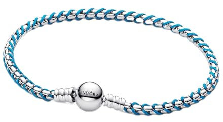 PANDORA Bracelet maille serpent bleu en argent sterling, combinaison tissu et métal, collection Moments, longueur 23 cm, 593816C01-23