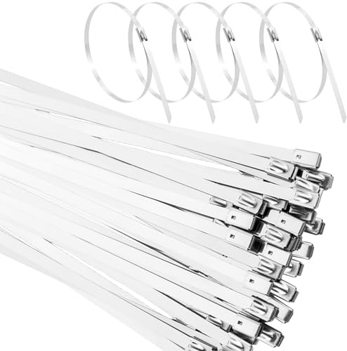 55 Stück Edelstahl Kabelbinde,4.6 x 500 mm Silber Kabelbinder Metall,Abnehmbar Stahl Kabelbinder für Auspuffaufwicklung,Hitzeschutzband, Kabelbündelung,Gartenpflege