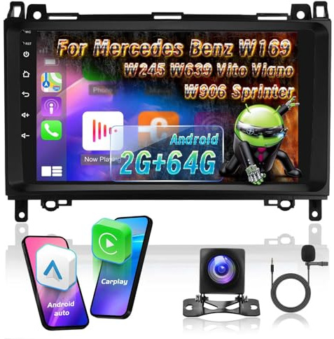[2+64G] Android Car Radio for Mercedes Benz Sprinter W906 W169 W245 W639 Vito Viano - Wireless Carplay and Android Auto - 9 Inch Touchscreen Car Stereo - DSP/GPS/WiFi/SWC + AHD Backup Camera