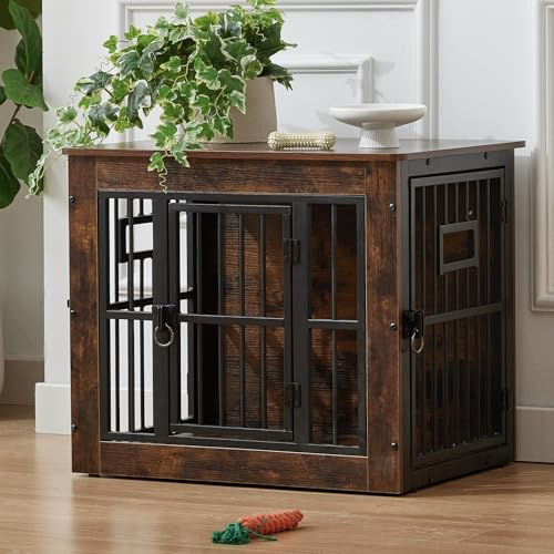 Gardner Pet Hundekäfig Möbel, Hundebox für Zuhause, 69x51x60 cm, Braun | Hundebox für Zuhause, Moderne Hundehütte Indoor, 3 Türen, Metall und Holz, Für kleine Hunde