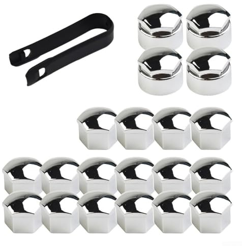 SiSinkal 20 x 17 mm Chrom-Radmutter-Abdeckungen, Set mit Entfernungswerkzeug, ABS-Kunststoff-Kappe für Auto und LKW, Alufelgen, schützt Schraubenköpfe und verbessert das Aussehen