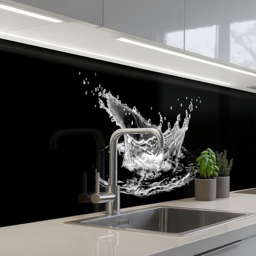 KitchenYeah© Küchenrückwand Selbstklebende Kitchen Wall Protector Küchen | 60x300 cm - Rückenwand Küchenfronten Küchenrückwände Küche Wand Wasser - Spritzer - Schwarz