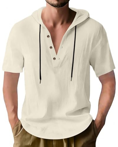 PRIVIMIX Chemise Homme Manche Courte Chemises Lin Été a Capuche Plage Tee Shirt M-3XL