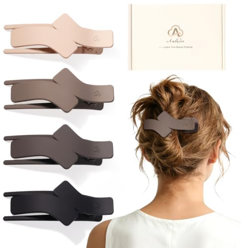 Amlaidu Flache Haarspangen für Damen, Starker Halt Flache Haarklammern für Feines, Dickes, Mittleres und Dünnes, Rutschfest Haarspangen, Beige, Hellbraun, Dunkeltaupe, Schwarz, 4 Stück
